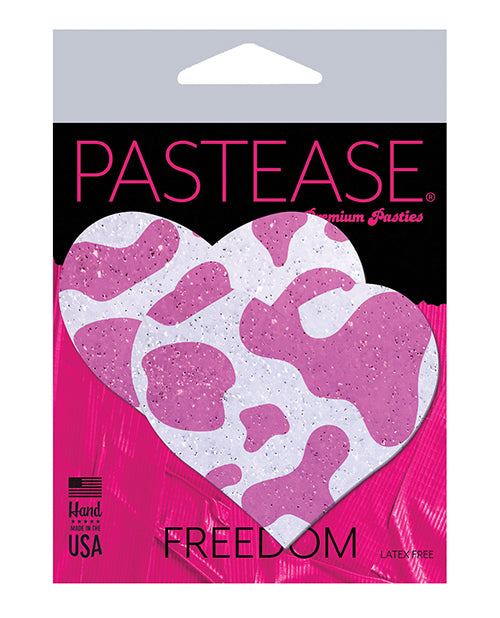 Pastease Premium Cow Print Glittery Velvet Heart  - Pink Strawberry O-s
