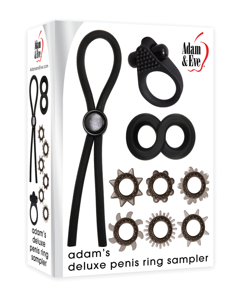Adam & Eve Adam's Deluxe Penis Ring Sampler - Black-smoke