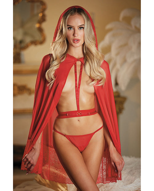 Allure Lace & Mesh Cape W-attached Waist Belt (g-string Not Included) Red O-s