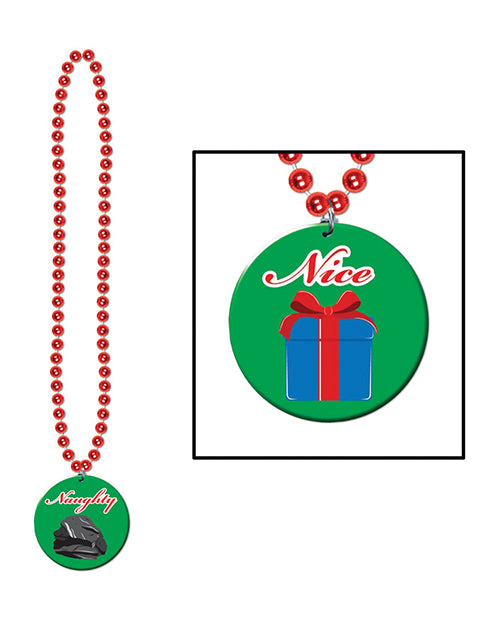 Holiday Beads W-naughty Or Nice Medal - Green-red