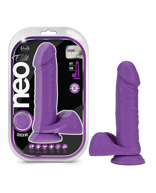Blush Neo Elite 8" Silicone Dual Density Cock W-balls - Neon Purple