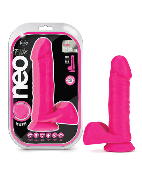Blush Neo Elite 8" Silicone Dual Density Cock W-balls - Neon Pink