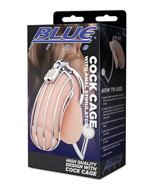 Blue Line Cock Cage W-anal Stimulator - Silver