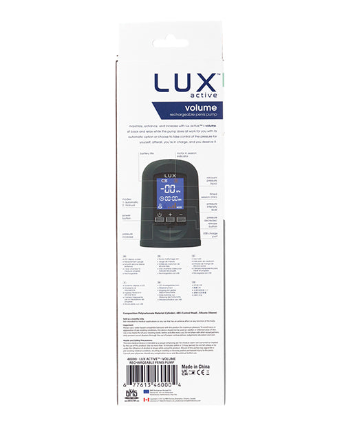 Lux Active Volume Rechargeable Penis Pump - Black