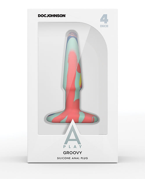 A Play 4" Groovy Silicone Anal Plug - Multicolor-yellow