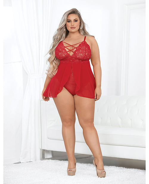 Lace & Mesh Teddy Doll Red 2x