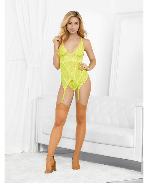 Neons Bustier W-nude Hose & G-string Neon Lime Lg