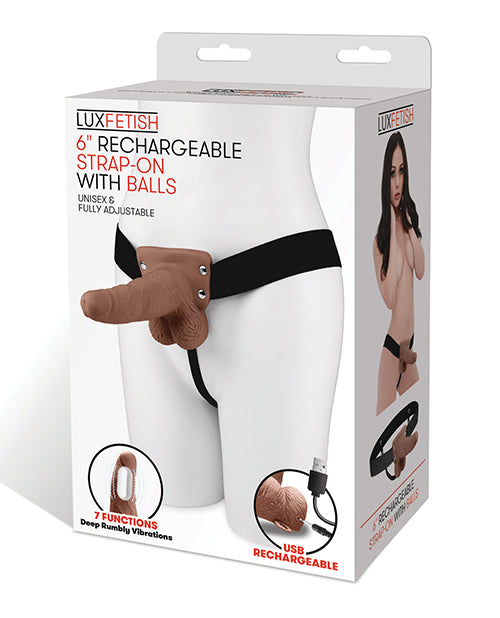Lux Fetish 6" Rechargeable Strap On W-balls - Brown