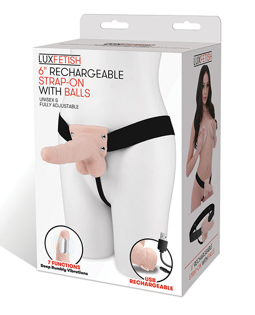 Lux Fetish 6" Rechargeable Strap On W-balls - Ivory