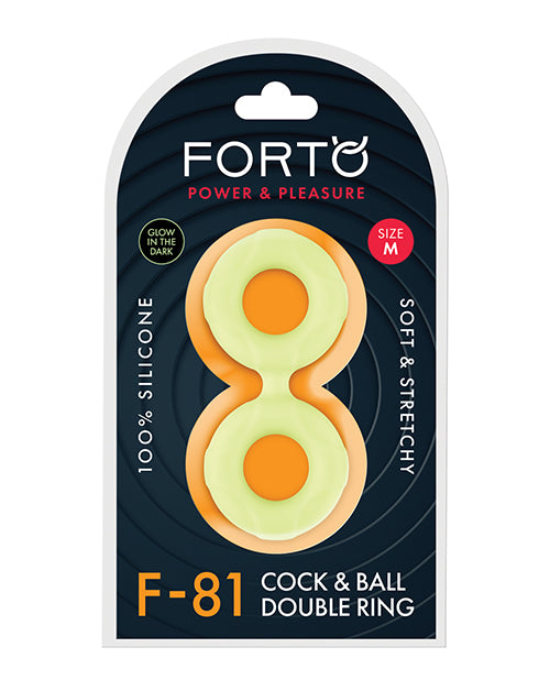 Forto F-81 47mm Double Ring Liquid Silicone Cock Ring - Glow In The Dark