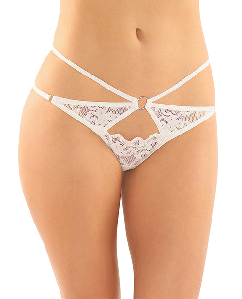 Jasmine Strappy Lace Thong W-front Keyhole Cut Out White L-xl