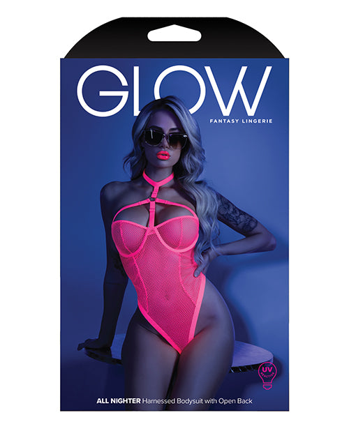 Glow Black Light Harness Mesh Body Suit Neon Pink M-l