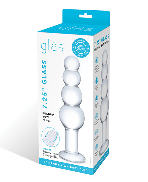 Glas 7.25" Glass Beaded Butt Plug - Clear