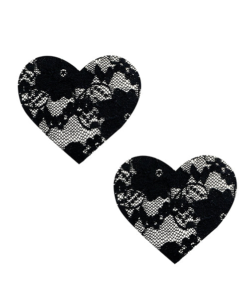 Neva Nude Lace Heart Pasties - Black O-s