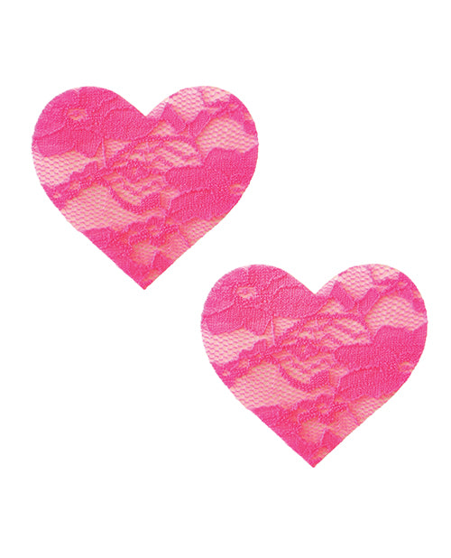 Neva Nude Black Light Lace Heart Pasties - Pink O-s