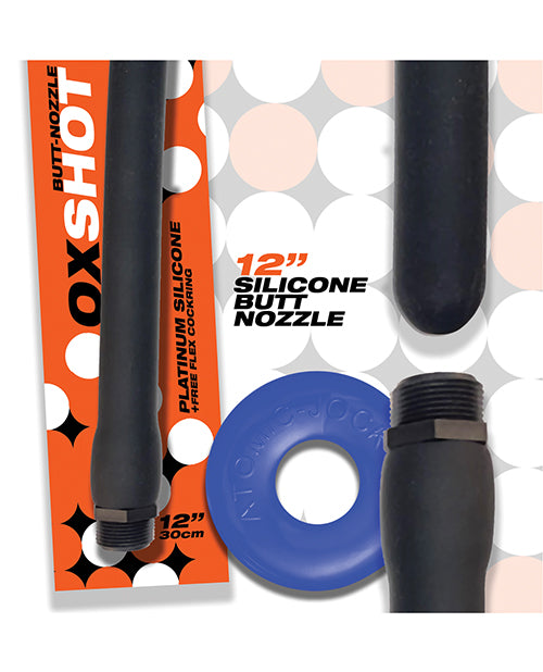 Oxballs Oxshot 12" Silicone Butt Nozzle W-flex Cockring - Black-blue