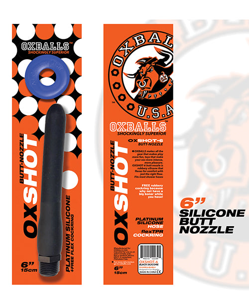 Oxballs Oxshot 6" Silicone Butt Nozzle W-flex Cockring - Black-blue