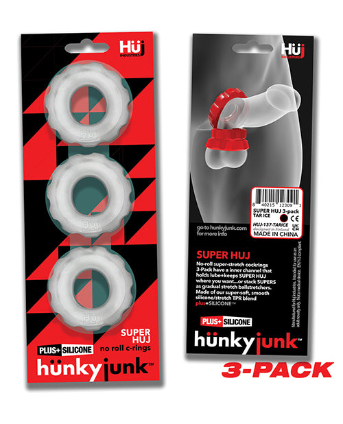 Hunky Junk Super Huj 3 Pack Cockrings - Clear Ice
