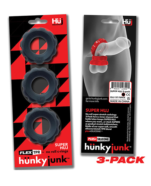 Hunky Junk Super Huj 3 Pack Cockrings - Tar Ice