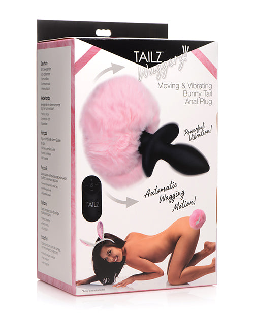 Tailz Waggerz Moving & Vibrating Bunny Tail Anal Plug W-remote - Pink-black