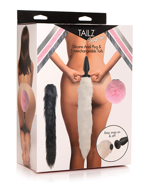 Tailz Snap On Silicone Anal Plug W-3 Interchangeable Tails - Asst Colors