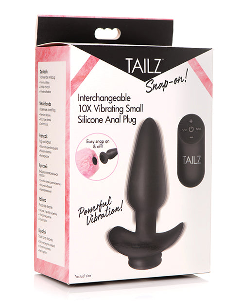 Tailz Snap On Interchangeable 10x Vibrating Silicone Anal Plug W-remote - Black Small