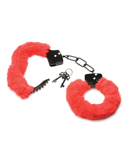 Master Series Cuffed In Fur Furry Handcuffs - Red