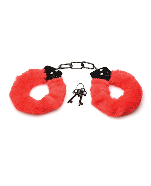 Master Series Cuffed In Fur Furry Handcuffs - Red